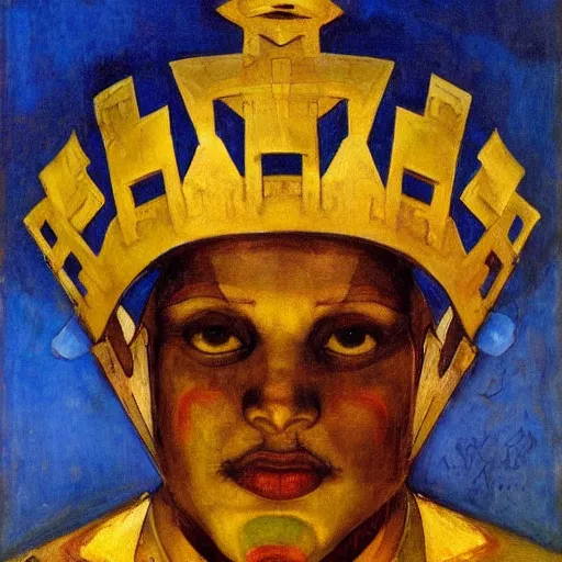 Prompt: the iron crown, by Annie Swynnerton and Nicholas Roerich and Diego Rivera, glowing skin, elaborate costume, geometric ornament, symbolist, rich color, dramatic cinematic lighting, smooth, sharp focus, extremely detailed