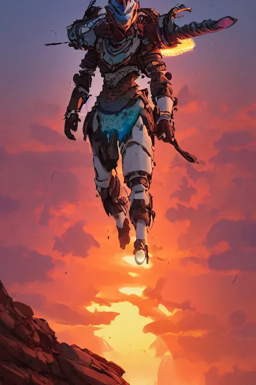 Image similar to combination suit armor aloy horizon forbidden west horizon zero dawn robot ninja mask helmet backpack tribal, art gta 5 comics, official fanart behance hd artstation by jesper ejsing, by rhads, makoto shinkai and lois van baarle, ilya kuvshinov, ossdraws radiating a glowing aura cgi rtx 2 0 2 2