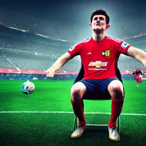 Prompt: hyper realistic rendering of Harry Maguire from manchester united sitting on a pile of dog feces. octane render, very colorful, vibrant, cinematic, amazing details.