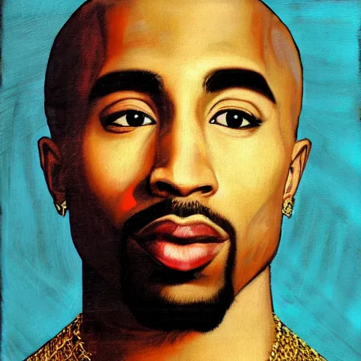 Image similar to a renaissance style portrait painting of tupac