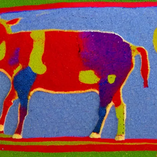 Prompt: sand painting of cow