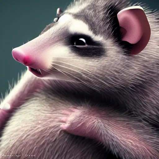 Image similar to an opossum and an american raccoon hugging, cute photograph, 4k wallpaper, unreal engine, artstation