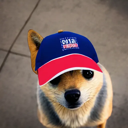 Prompt: doge wearing a make america great again cap, realistic, super detailed, wide shot, 8 k,