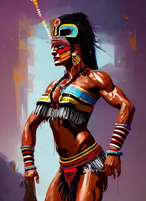 Image similar to portrait of cindy landolt as aztec dancer, by ismail inceoglu