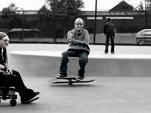 Image similar to Stephen hawking in a Skatepark