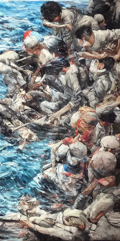 Image similar to oil painting scene from sea by kim jung gi