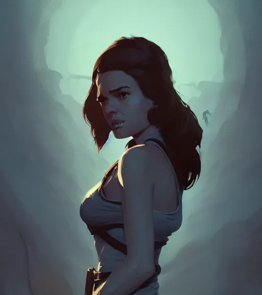 Image similar to portrait of nathan drake savinga beautiful woman by atey ghailan, by greg rutkowski, by greg tocchini, by james gilleard, by joe fenton, by kaethe butcher, dynamic lighting, gradient light blue, brown, blonde cream and white color scheme, grunge aesthetic