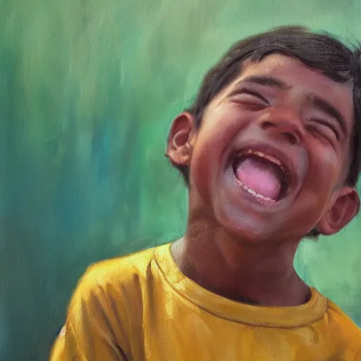 Image similar to The Joy Of Life, expressive oil painting, a boy, evokes feelings of joy, 4k detail