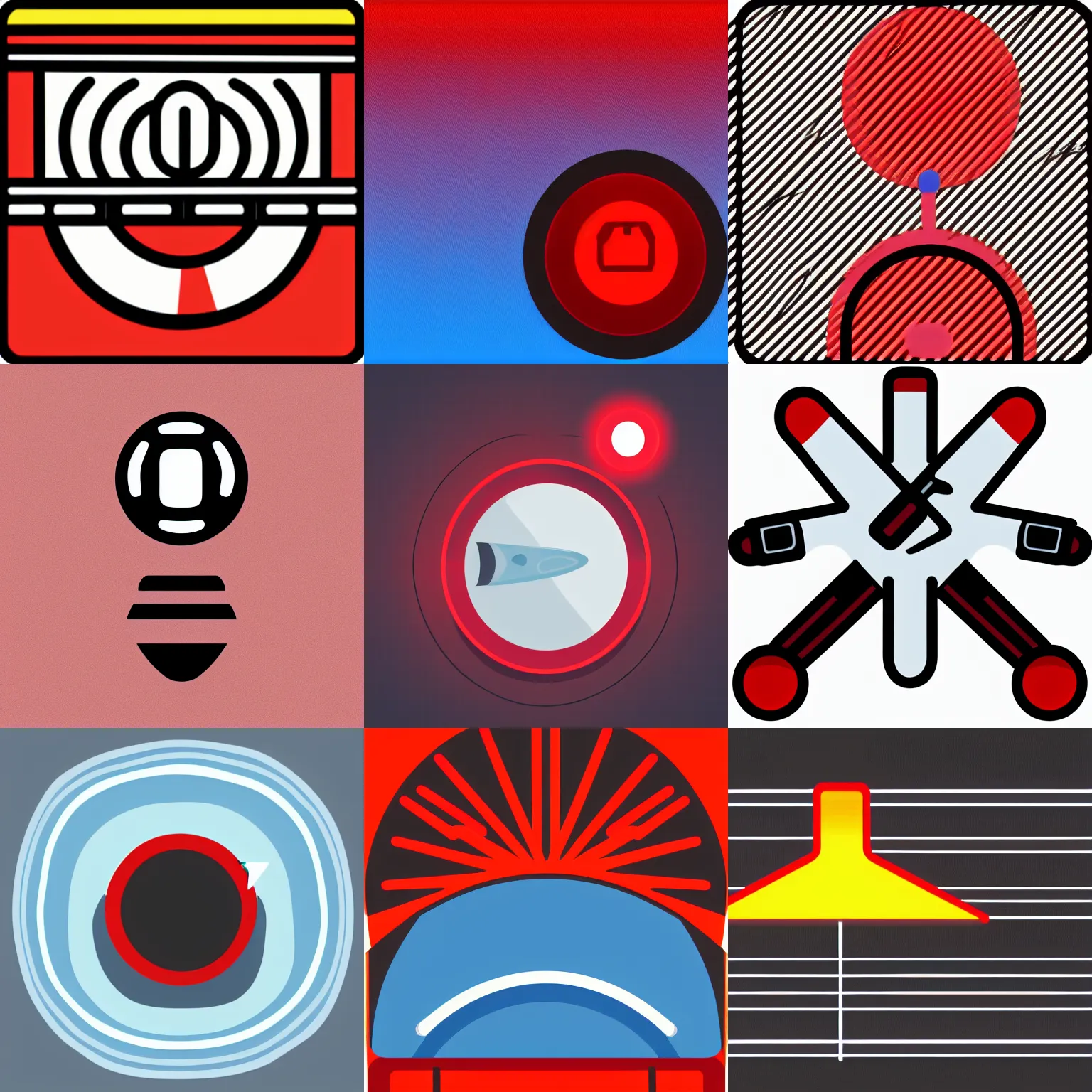 Prompt: notification icon of a spaceship next to a red dot, clear lines, vector, png