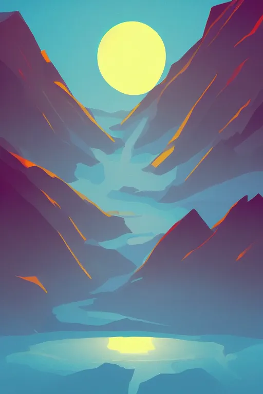 Prompt: sunrise mountain water vector illustration digital art by james gilleard trending on artstation