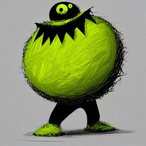 Image similar to a tennis ball monster ,tennis ball, spacetime, chalk, digital art, fantasy, magic, trending on artstation, ultra detailed, professional illustration by Basil Gogos