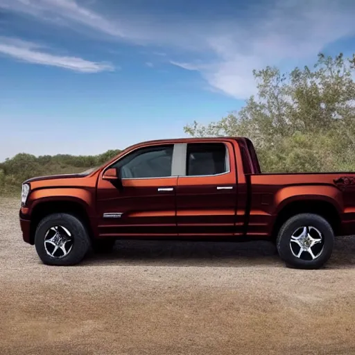 Prompt: photo of a pickup truck named Canyonero. A truck with four wheel drive, smells like a steak and seats thirty-five.