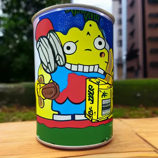 Image similar to A can of sausages with spongebob on it