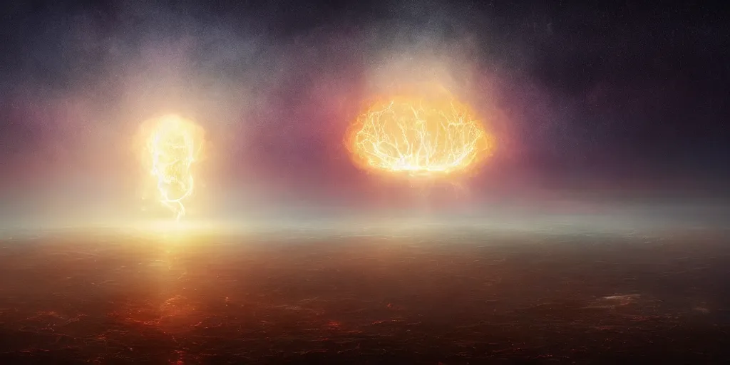 Prompt: a beautiful award-winning photo of god, being the last mind in a dead universe, serene post-nuclear background, a huge nuclear cloud, fire, cosmic horror, depression, intricate details, volumetric lighting, haze, very high quality, extremely detailed, subtle visual noise, hyperrealistic, 8K