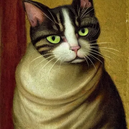 Prompt: renaissance painting of a cat that does not resemble a cat. strange unknown animal.