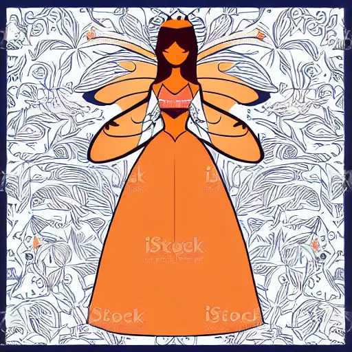 Image similar to modern vector art illustration of a fairy tale princess in navy and burnt orange hues