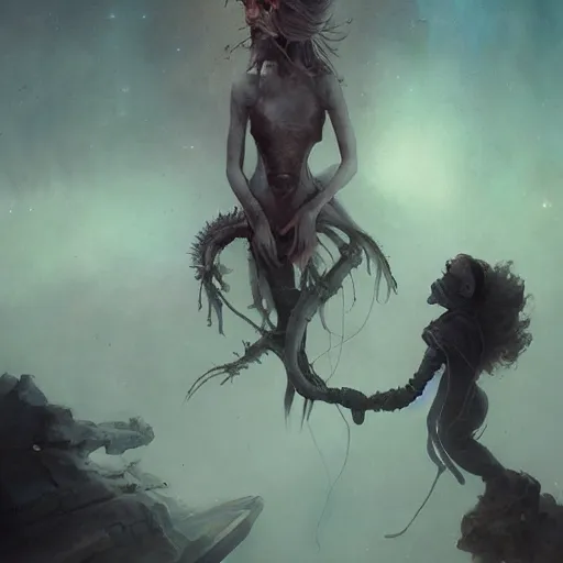 Image similar to shackled in the void, by cgsociety. drive on engines till they weep with corroded pain, charlie bowater and tom bagshaw, insanely detailed, artstation, space art. future pixels, illustration trending on artstation, anime, dark fantasy of the unknown, eldritch horro surrealist painting, by peter mohrbacher