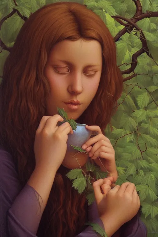 Image similar to a portrait of a girl get eating by cannabis vine art by christophe vacher