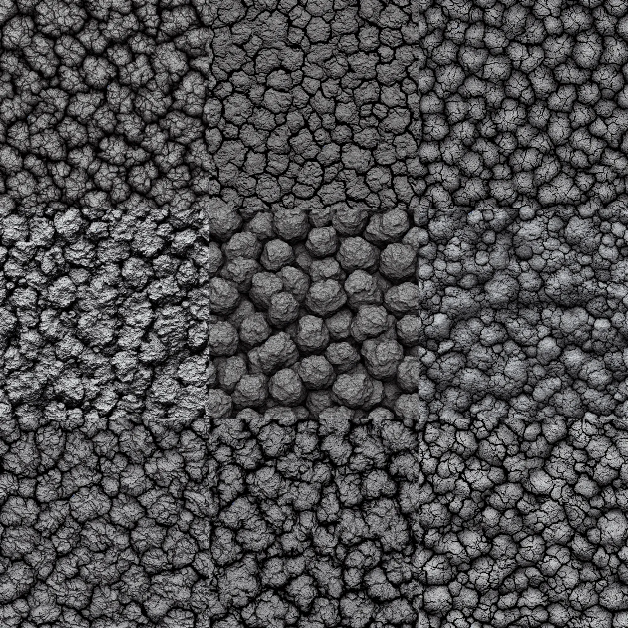 Prompt: high resolution coal texture, black, photorealistic, pbr, 8 k, 3 0 0 dpi, seamless, realistic shadows, c 4 d, ue 5, blender,