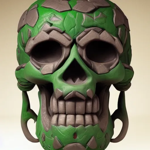 Image similar to a tiki skull head made of monster clay, photography, amazing sculpt, featured on behance, trending on artstation, 4k, hyperrealistic