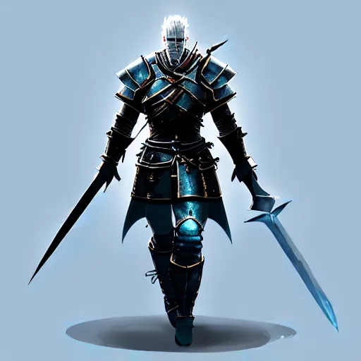 Prompt: videogame painting of an elegant light blue steel - plate armor artstation, rpg, digital art, isometric, dark background, dark souls, the witcher 3, runescape, skyrim, final - fantasy, diablo - 3