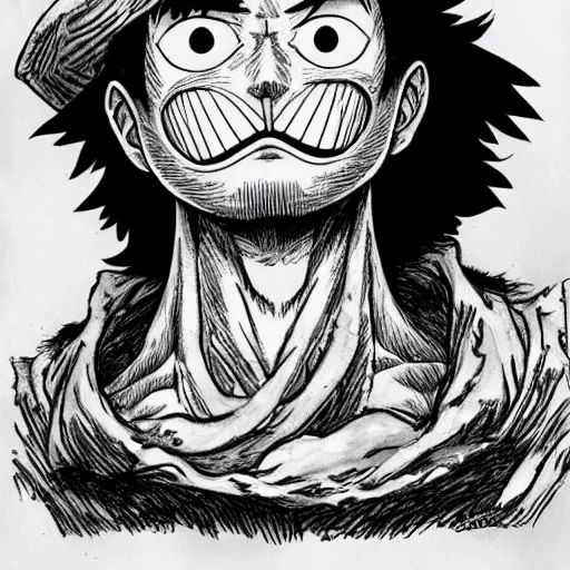 Image similar to [ luffy mustache ] ( by kim jung gi ) ( by kentaro miura )