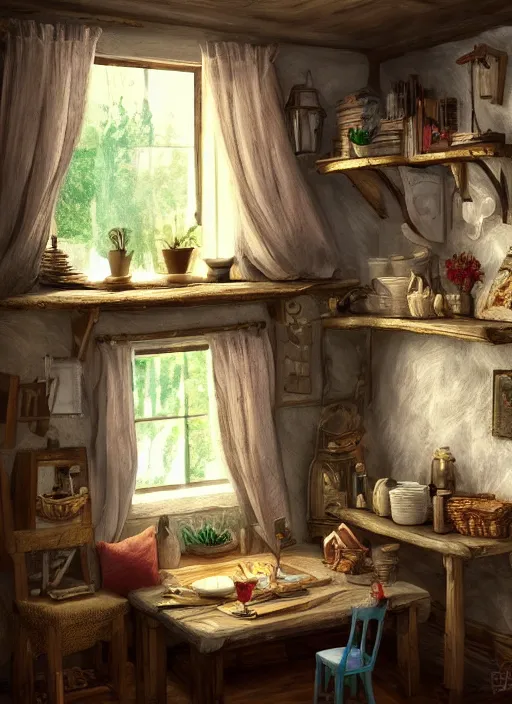 Image similar to beautiful interior of a cozy cottage, trending on artstation