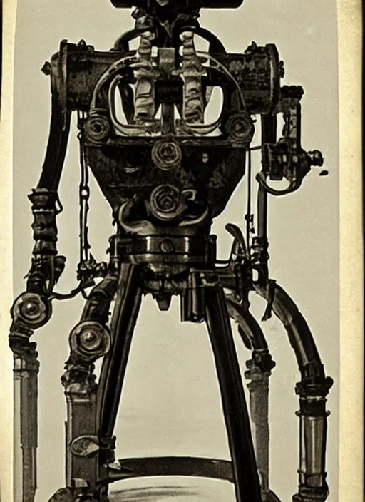 Prompt: 1 8 8 5 photo of a steampowered riveted glados from portal 2, daguerrotype, high quality