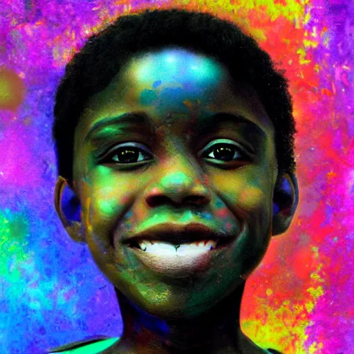 Image similar to smile of glitch eyes Black boy artstation, ultradetailed, digital Painting, by James gurney and Pipilotti Rist