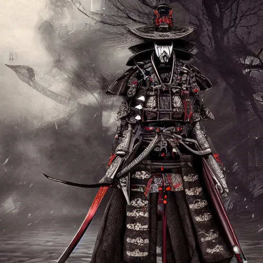 Image similar to Male Victorian Gothic Samurai, hd, intricate, bloodborne, 8k, digital art