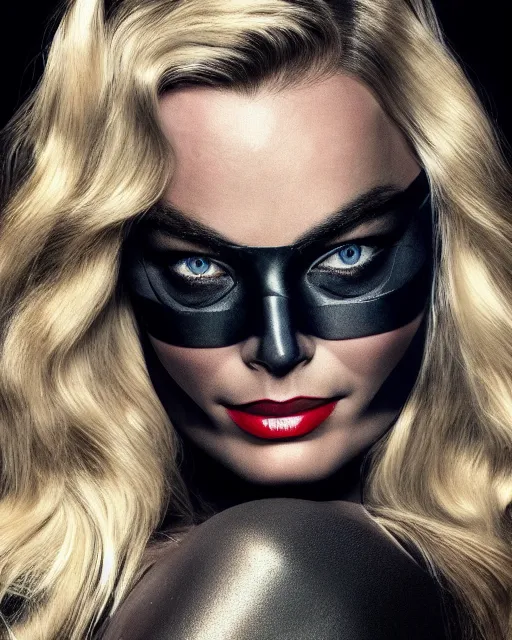Image similar to portrait of margot robbie as cat woman, full body shot, highly detailed, detailed face, cinematic, professional photograph