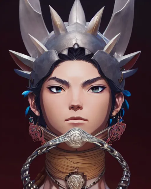 Image similar to azctec warrior, cersie, detailed perfect face, exquisite details, fire magic, mid view, design on a white background, by studio muti, greg rutkowski makoto shinkai takashi takeuchi studio ghibli