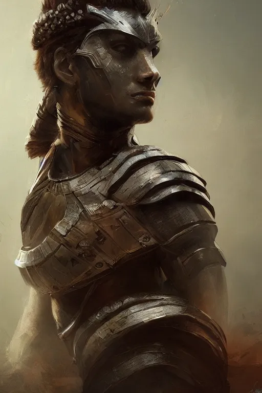 Image similar to spartan hoplite hero, portrait, fierce, intricate, elegant, volumetric lighting, digital painting, highly detailed, artstation, sharp focus, illustration, concept art, ruan jia, steve mccurry