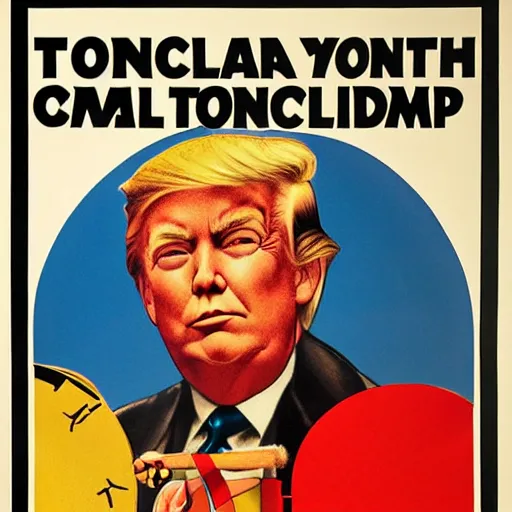 Prompt: a colorful 1920s propaganda poster of Donald trumps face looking at the camera, only his face, mosaic, high contrast, norman Rockwell,