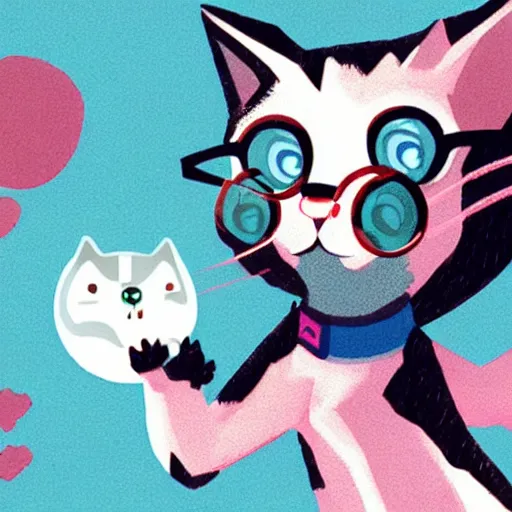 Prompt: concept art for an endless runner smartphone videogame with a cat pushing glasses off the table