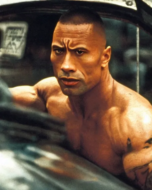 Image similar to film still close - up shot of dwayne johnson as travis bickle from the movie taxi driver. photographic, photography