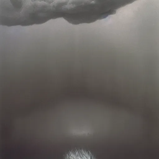 Image similar to killua zoldyck made by zdzisław beksinski, thunderstorm, 8 k, detailed, cinematic, rain, crying, black