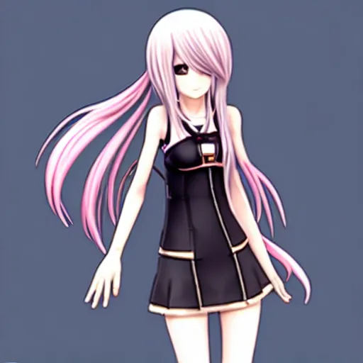 Image similar to megurine luka v 4 in basic outfit looks at camera and smiles