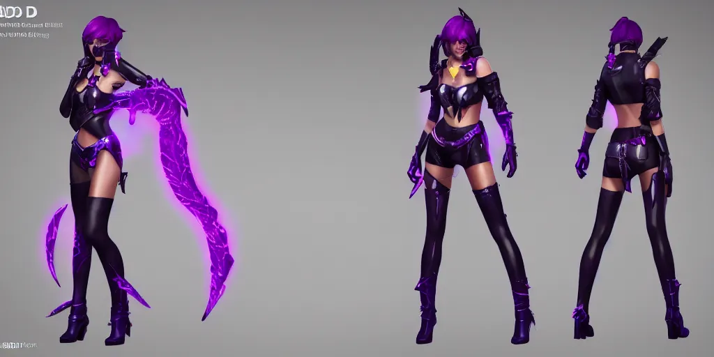 Image similar to character sheet of beautiful KDA Lux (wild rift). 3d render, octane render, realistic, highly detailed, trending on artstation, 4k, trending on artstation, unreal engine 5, trending on artstation, kpop