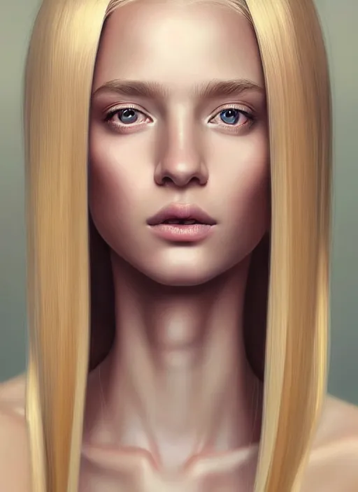 Image similar to symmetry!! portrait of young woman blessed with ever - increasing physical and mental perfection, slice - of - life, realism, blonde hair, perfect face!! intricate, elegant, highly detailed, vision of holy perfection!! digital painting, artstation, concept art, smooth, sharp focus, illustration, humanity, art by artgerm and greg rutkowski and alphonse mucha