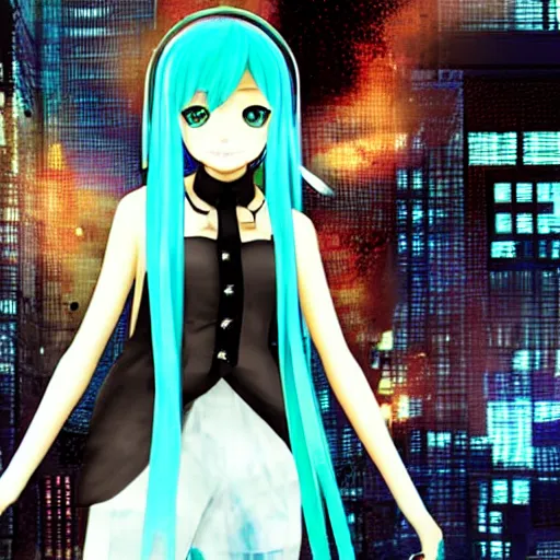 Image similar to Hatsune Miku in a Max Payne 1 game