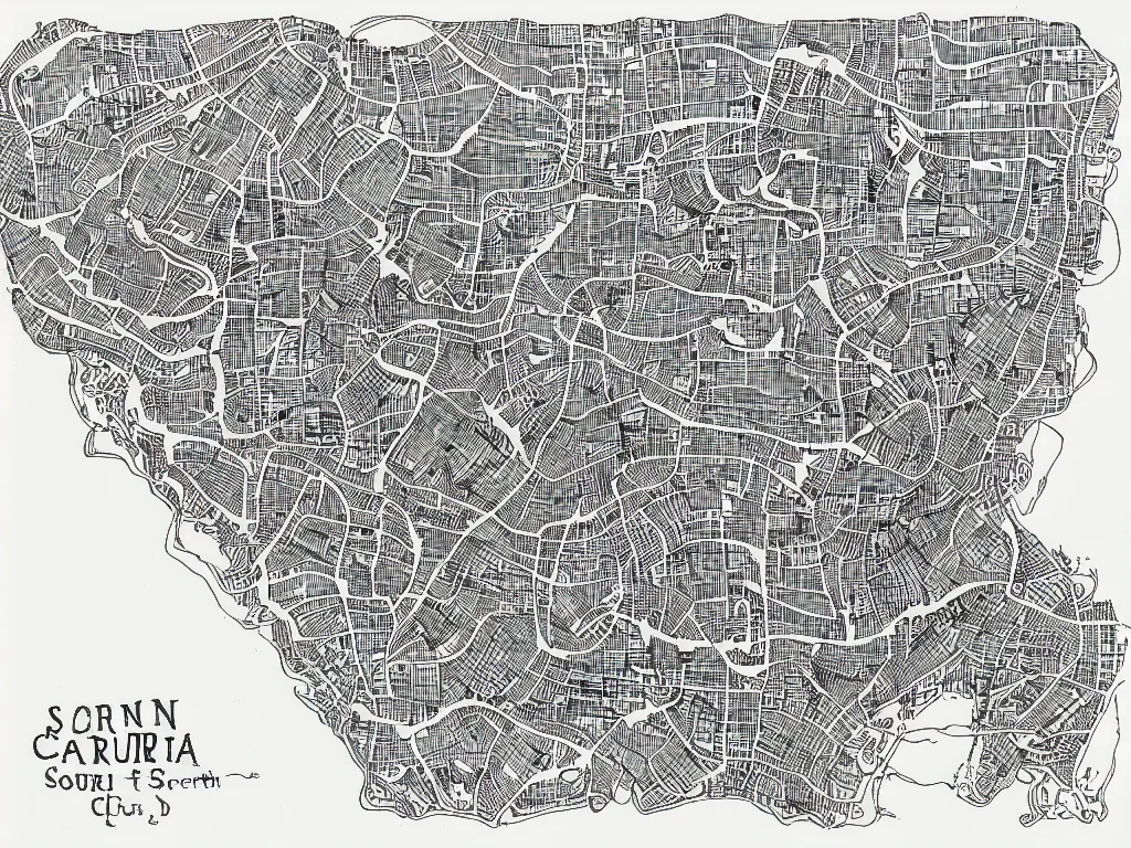 Image similar to A map of South Carolina, Ink drawing by Deven Rue, fine point pen
