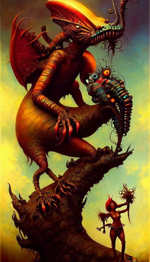 Image similar to exquisite imaginative friendly weird creature poster art humanoid colourful movie art by : : weta studio tom bagshaw james jean frank frazetta