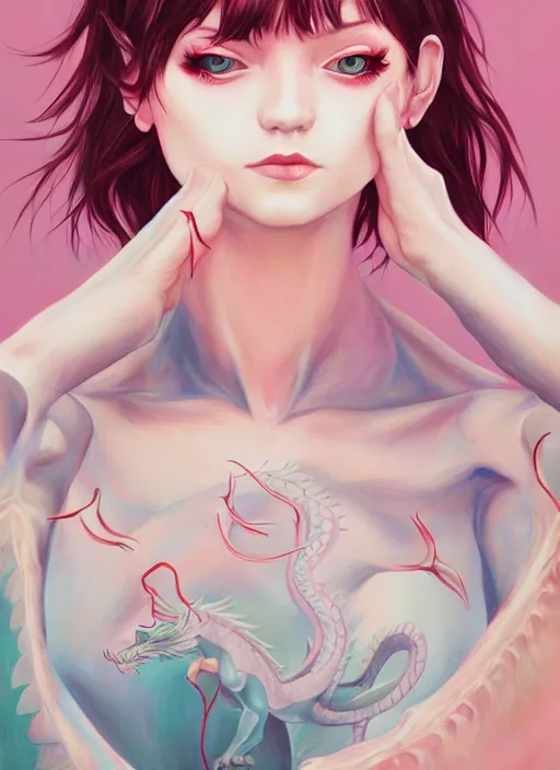 Prompt: dragon painting by martine johanna, ilya kuvshinov, rossdraws, pastel color palette, 2 4 mm lens