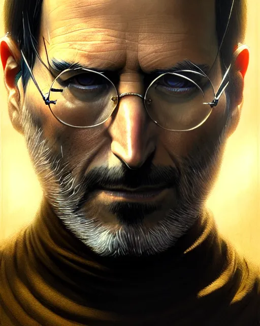Image similar to pensive steve jobs, pulp character portrait, ultra realistic, concept art, intricate details, highly detailed by greg rutkowski, gaston bussiere, craig mullins, simon bisley