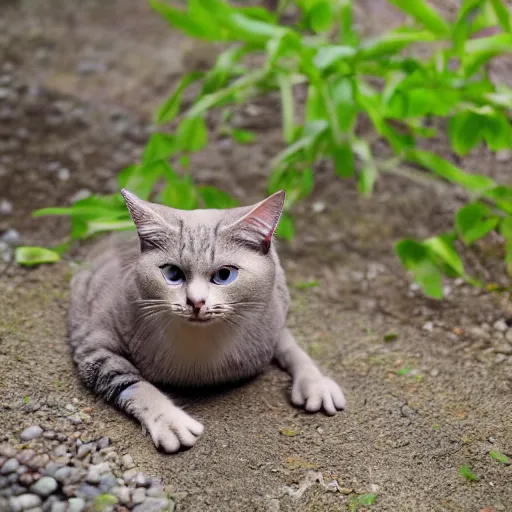 Prompt: cat in frog costume, nature photography