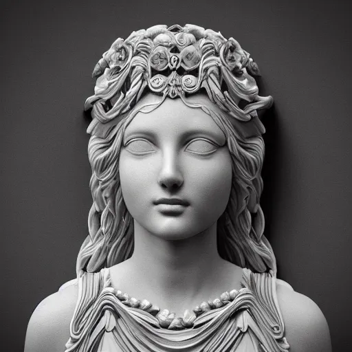 Prompt: marble goddess, intricate, detailed, 4 k, octane render, black and white