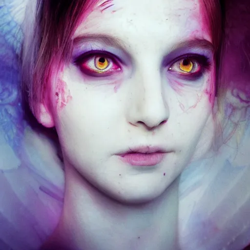 Image similar to the pale decaying beautiful girl with the most evil glowing wings