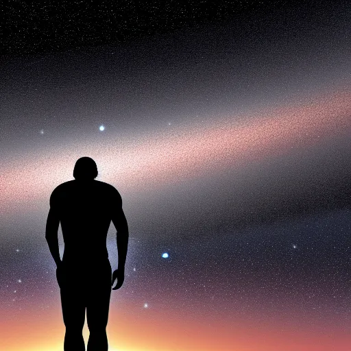 Prompt: a black man with long curly hair, with his back turned, walking into a deep dark florest, Andromeda Galaxy on the background sky, photorealistic, 20mm lens wide panoramic shot, 8k, 4k, realistic, detailed, artstationHD, artstationHQ