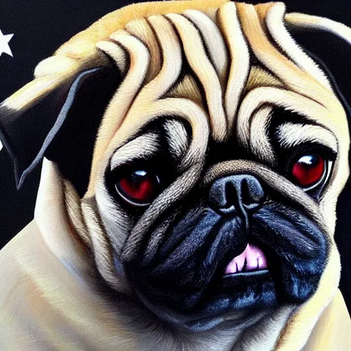 Prompt: trump as a dog. a pug president of the usa. president of the us. in the oval. amazing painting. formal. beautiful. high resolution. highly realistic. close - up. trending on artstation